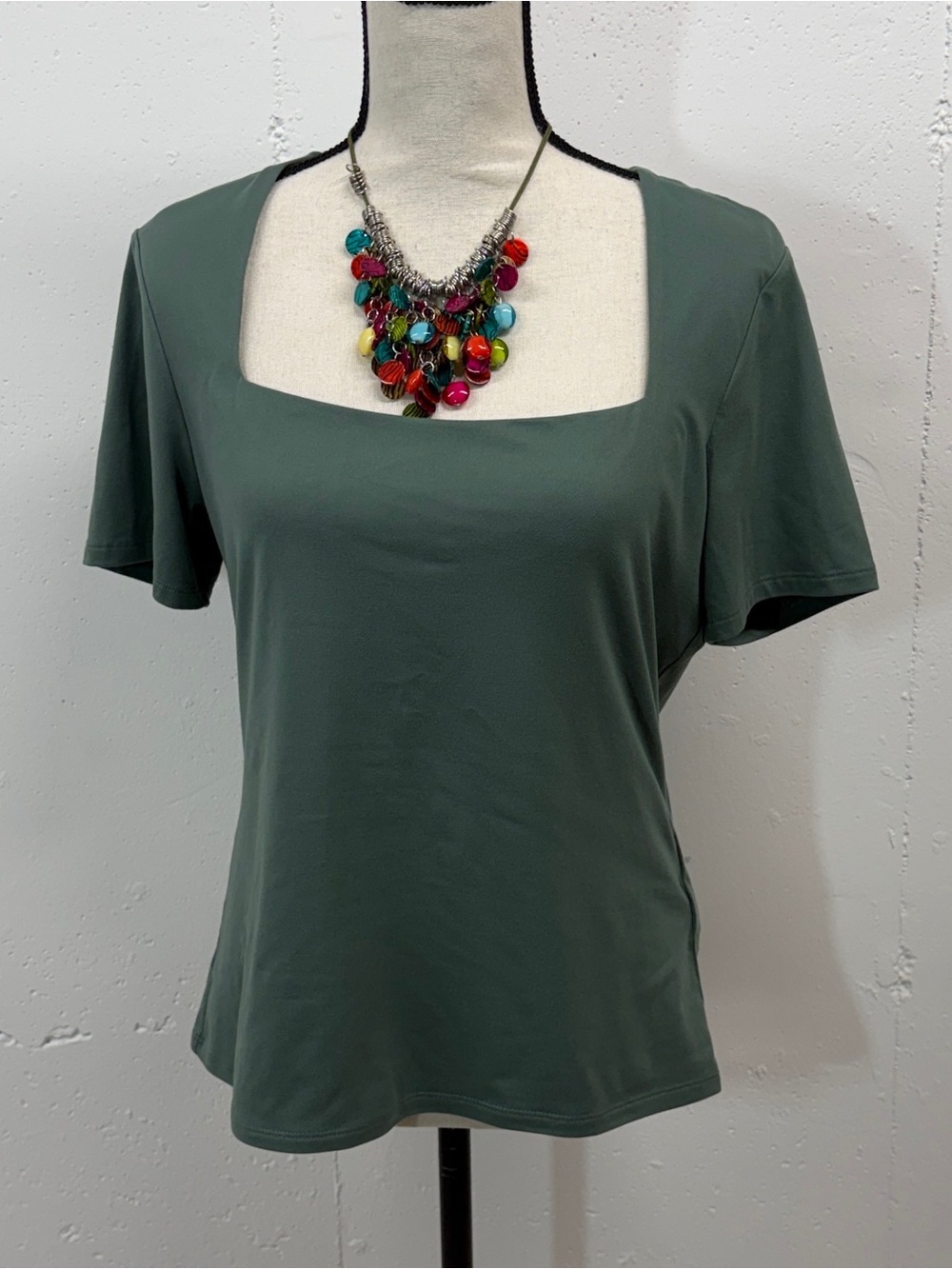 H & M Women’s Square Neck Short Sleeve Top - Olive Green